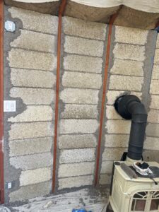 Hempcrete blocks installed in yurt for Deep Energy Retrofit.