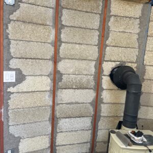 Hempcrete blocks installed in yurt for Deep Energy Retrofit.
