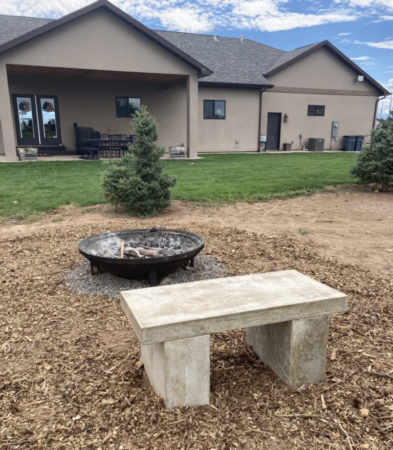 Hempcrete garden bench by the firepit